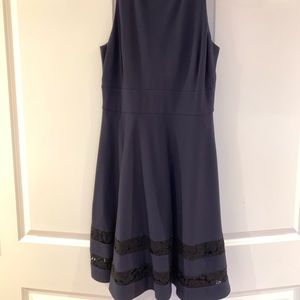 Navy cocktail dress with black lace bottom